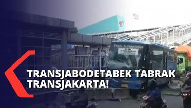Bus Transjabodetabek Jurusan Cileungsi-Kalideres Tabrak Transjakarta di Jalan Letjen S. Parman