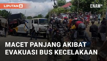 Macet Panjang Akibat Evakuasi Bus Kecelakaan di Cigong Selatan Kab