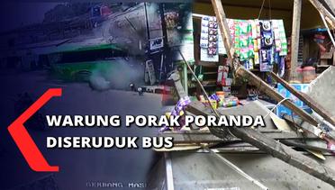 Diduga Rem Blong Bus Tabrak Warung