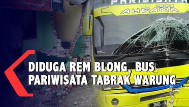 Diduga Rem Blong, Bus Pariwisata Tabrak Warung