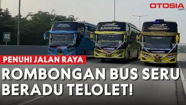 Momen Seru Tiga Bus Seru Main Telolet Hingga Penuhi Jalan Raya, Bikin Melongo!