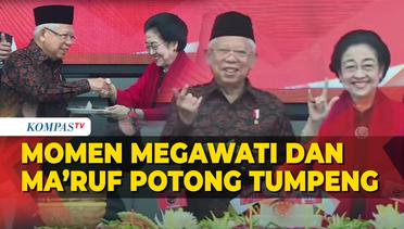 Momen Megawati Beri Maruf Amin Potongan Tumpeng Pertama hingga Pose 3 Jari di HUT ke-51 PDIP