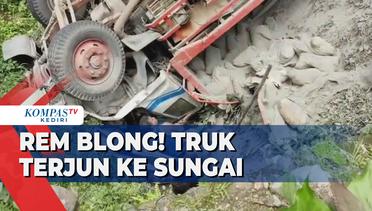 Rem Blong! Truk Pengangkut Semen Terjun ke Sungai Sedalam 15 Meter