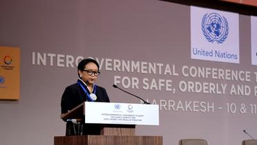 Pidato Menlu RI Retno Marsudi dalam KTT PBB untuk Mengesahkan Persetujuan Global Migrasi pada 2018