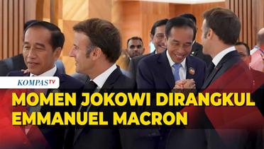Momen Jokowi Dirangkul Presiden Prancis Emmanuel Macron Usai Pertemuan Bilateral di India