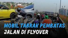 Ngeri, Mobil Tabrak Pembatas Jalan Di Flyover