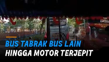Bus Ugal-Ugalan di Ngawi, Tabrak Bus Lain Hingga Motor Terjepit