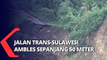 Tiang Listrik Rubuh Saat Ruas Jalan Trans-Sulawesi Ambles