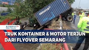 Truk Kontainer dan Motor Terjun dari Flyover Semarang