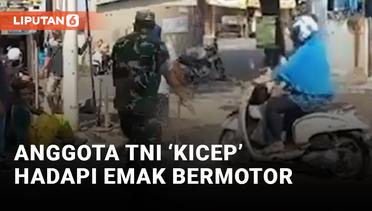 Kocak! Anggota TNI Pasrah Liat Emak Bermotor Lalui Jalan yang Sedang Dicor