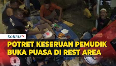 Duduk Lesehan, Potret Keseruan Pemudik Buka Puasa di Parkir Rest Area Tol Cipali di Subang