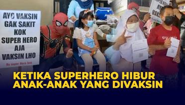 Atasi Ketakutan Anak Saat Vaksin, Polres Sukoharjo Mengerahkan Superhero untuk Menghibur
