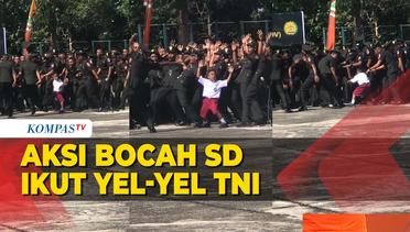 Viral Momen Bocah SD Tiba-Tiba Lari Ikut Yel-Yel Bareng TNI, Lancar Tiru Gerakan