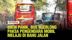 Detik-detik Sebuah Bus Ngeblong Memaksa Pengendara Mobil Melaju di Bahu Jalan