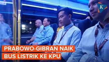Momen Prabowo-Gibran Naik Bus Listrik ke KPU Hadiri Pengundian Nomor Urut Capres-Cawapres