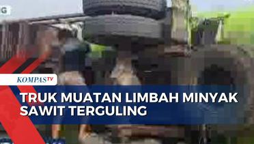 Diduga Rem Blong, Truk Muatan Limbah Minyak Sawit di Lampung Terguling
