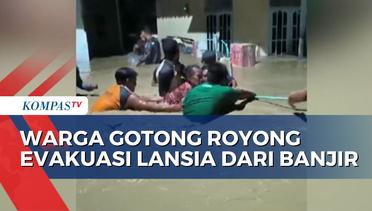 Detik-Detik Warga Evakuasi Lansia Terjebak Banjir di Cirebon