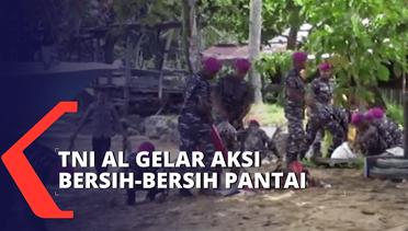 Cegah Pencemaran Sampah, Pasukan TNI AL Gelar Aksi Bersih-bersih di Pantai Suprauw