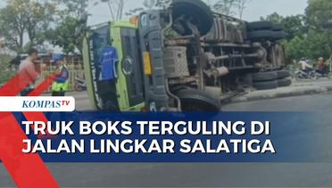 Truk Boks Terguling dan Tabrak Pembatas di Jalan Lingkar Salatiga, Sopir Melarikan Diri