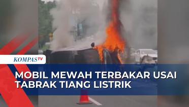 Alphard Terbakar Dekat Pintu Tol Bintaro, Mobil Sempat Tabrak Tiang Listrik Hingga Terbalik!
