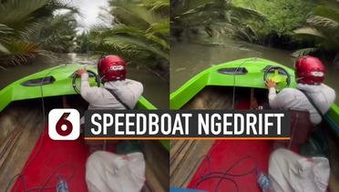 Asyik, Pemuda Ngedrift Pakai Speedboat Di Sungai Bak Film Fast Furious