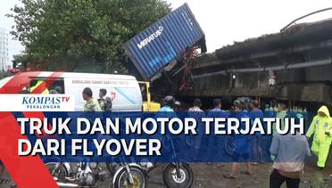 Akibat Ban Selip, Truk dan Motor Terjatuh dari Flyover