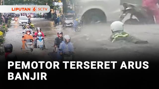 Pemotor Terseret Banjir di Jalan Raya, Kendaraan Mogok Massal | Liputan 6