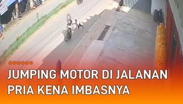 Langsung Berdiri, Aksi Kocak Pria Jumping Motor di Tengah Jalan Kena Imbasnya