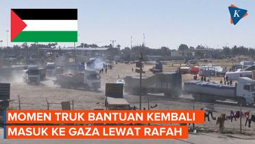 Truk dengan bantuan melewati Rafah di Jalur Gaza