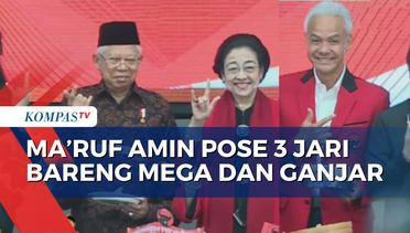Momen Ma'ruf Amin Berpose 3 Jari Bersama Megawati dan Ganjar di HUT PDIP