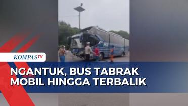 Sopir Ngantuk, Bus Tabrak Mobil dan Hantam Pembatas Jalan Tol Cipularang!