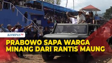 Momen Prabowo Subianto Sapa Warga Minang dari Rantis Maung