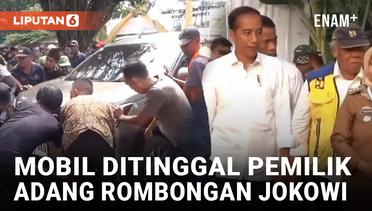 Panik! Mobil Ditinggal Pemilik Adang Jalur Kedatangan Jokowi di Pasar di Lampung Utara