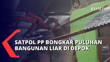 Petugas Satpol PP Kota Depok Bongkar Paksa Puluhan Bangunan Liar di Lahan Pemerintah