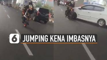 Kebanyakan Gaya, Pemuda Lakukan Aksi Jumping Motor Di Jalan Raya Kena Imbasnya