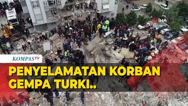 [Gambar Udara] Proses Penyelamatan Korban Gempa Turki M 7,8 Dari Reruntuhan Gedung