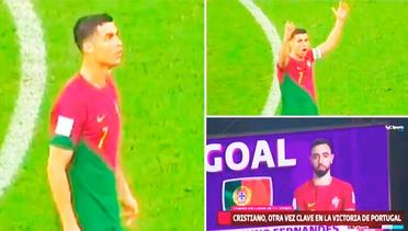 Cuplikan tak terlihat dari reaksi langsung Cristiano Ronaldo terhadap Bruno Fernandes yang mendapat hadiah gol