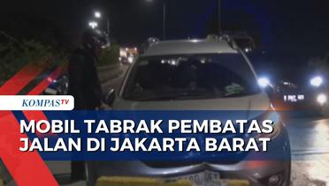 Pecah Ban, Sebuah Mobil SUV Tabrak Pembatas Jalan di Jakarta Barat