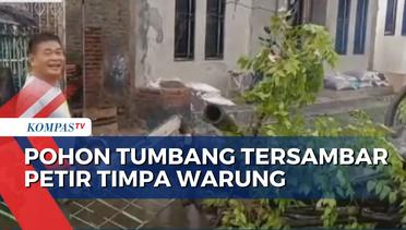 Tersambar Petir, Pohon Tumbang Timpa Warung dan Motor di Cirebon