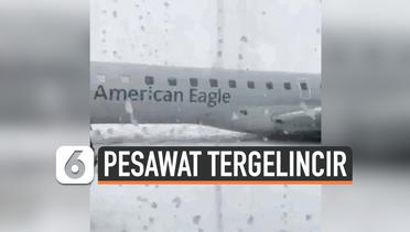 Detik-Detik Pesawat American Airlines Tergelincir Saat Mendarat