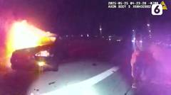 DETIK-DETIK POLISI SELAMATKAN WANITA DARI MOBIL YANG TERBAKAR