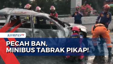 Minibus Pecah Ban di Tol Jakarta-Cikampek KM 6, Tabrak Pikap hingga Terbakar!