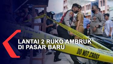 Lantai 2 Ruko di Pasar Baru Banjarmasin Ambruk, Petugas Pasang Garis Polisi