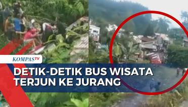 Detik-Detik Bus Wisata Masuk Jurang di Kawasan Pemandian Air Panas Guci