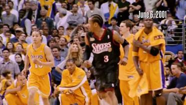 On June 6, 2001 Allen Iverson uses his trademark crossover drible against Tyronn Lue