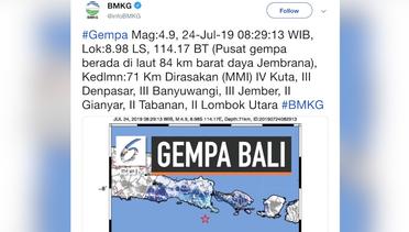 Gempa Magnitudo 4,9 Guncang Bali Saat Galungan