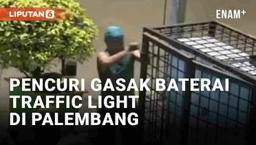 Aksi Nekat Dua Pria Curi Baterai Lampu Merah di Palembang Pagi Buta