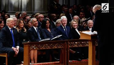 Trump, Obama, dan Clinton Duduk Berderet di Pemakaman Bush