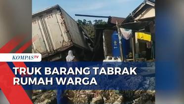 Diduga Rem Blong, Truk Bermuatan Barang Tabrak Rumah Warga di Mamuju