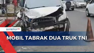 Diduga Sopir Kurang Fokus, Sebuah Mobil Pribadi Tabrak 2 Truk TNI di Puncak Bogor